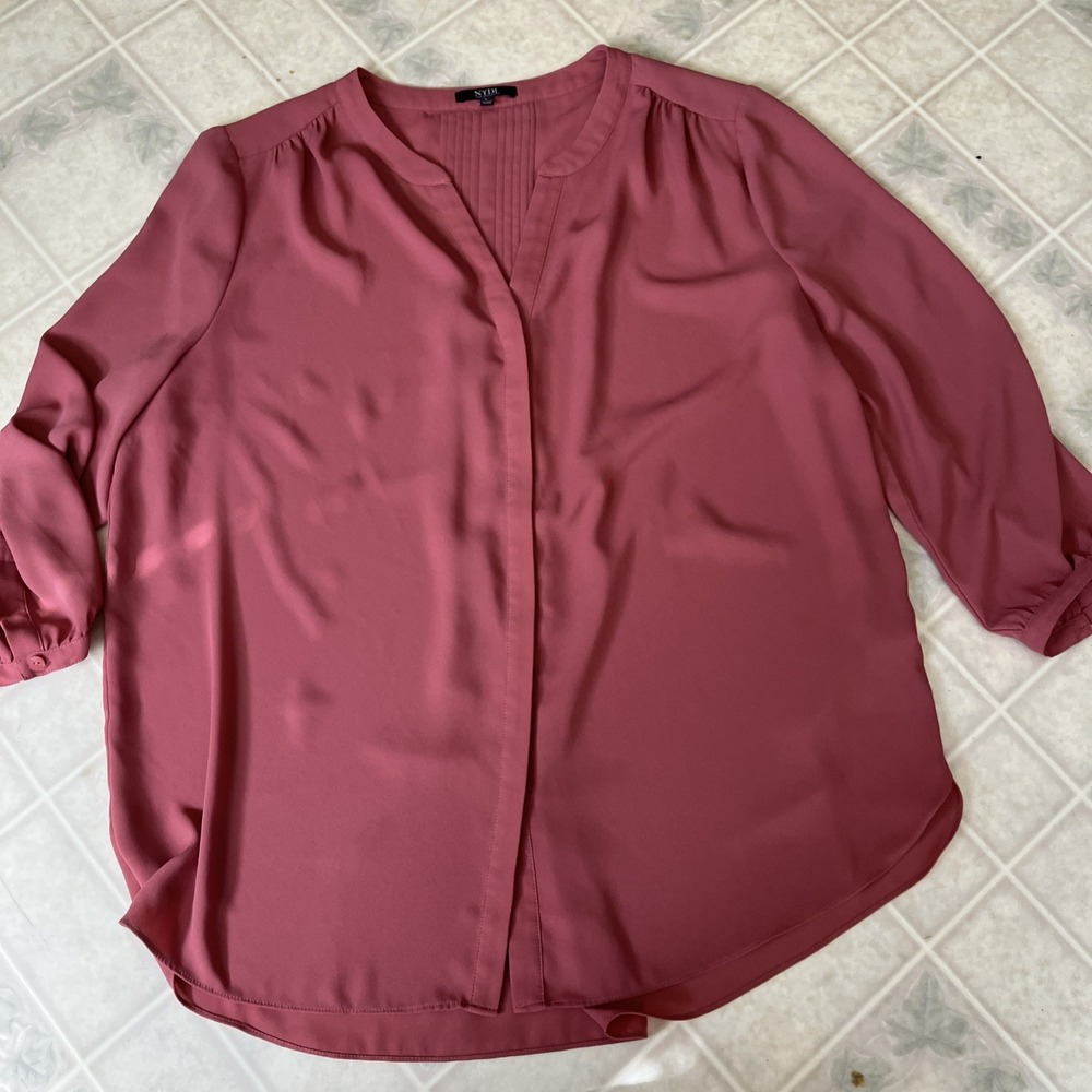 NYDJ Pink 3/4 Slv Popover Tunic Blouse Large Light Academia Modest Loose Capsule